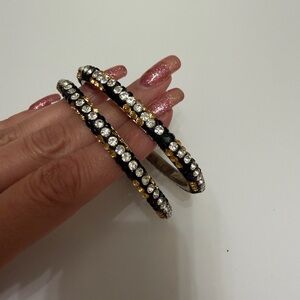 Elegant Black and Gold Sparkling Rhinestone Bangle Bracelet Set